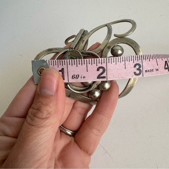 Vintage Abalone Shell Bracelet Artisan Freeform Silver Large Cuff MCM Modernist - Picture 16 of 16